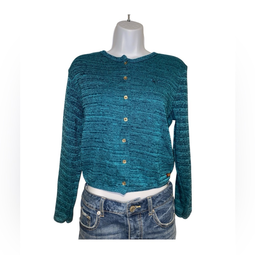 y2k roxy teal button up sweater